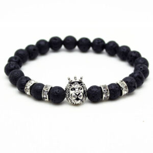 Memphis kralen armband mannen Lavasteen Lionhead Silver