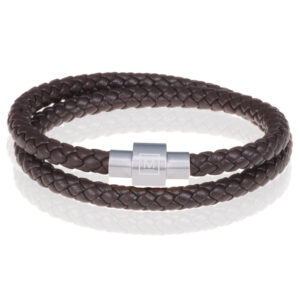 Memphis leren wrap armband Donkerbruin Zilver-20cm