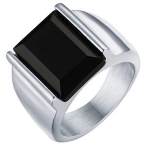 Mendes edelstaal zegelring met Zwarte Agaat steen-19mm