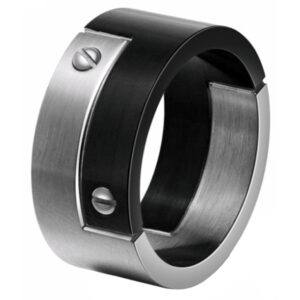 Mendes heren ring edelstaal Schroef Zwart Zilver-18mm