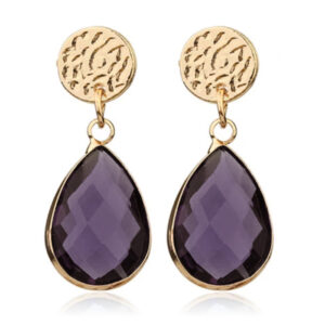 Oorknop met Druppelvormige Hanger - Kristal Aubergine