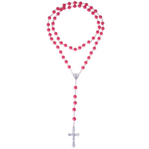 Rode rozenkrans ronde kralen met kruis