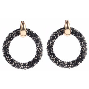 Ronde oorbellen Kristal Zwart Goud