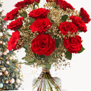Rood boeket met goudkleurig gipskruid