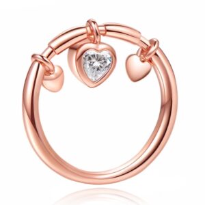 Rose kleurige Dames Ring met Hart Hanger van Zirkonia-18mm