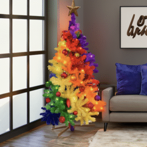 Regenboog Kerstboom 150cm - Inclusief Metalen Basis - Kleurrijke PVC Boom