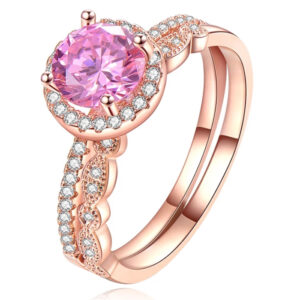 Set van 2 Rose Vergulde Dames Ringen met Zirkonia-19mm