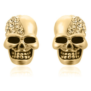 Skull Stud oorbellen Edelstaal Kristal Goudkleurig