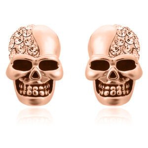 Skull Stud oorbellen Edelstaal Kristal Rosegoudkleurig