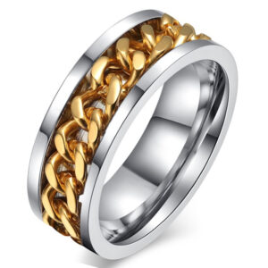 Stalen herenring met Cubaanse gouden ketting-17mm