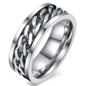 Stalen herenring met Cubaanse ketting Zilver-21mm