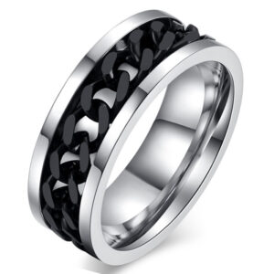 Stalen herenring met Cubaanse zwarte ketting-22mm