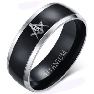 Titanium herenring Masonic Black Silver-21mm