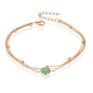 Twee Lagen Enkelband Goudkleurig - Groene Steen