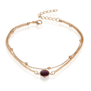 Twee Lagen Enkelband Goudkleurig - Rode Steen