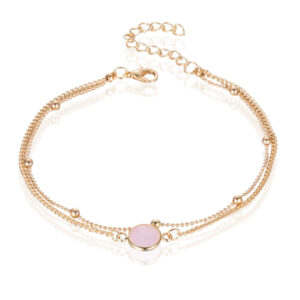 Twee Lagen Enkelband Goudkleurig - Roze Steen