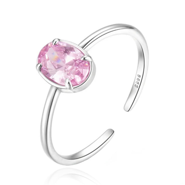 Verfijnde Elenza Zilveren Ring met Roze Kristal - Puur en Elegant voor Dames