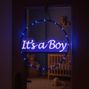 Verlichte Raam/deur cirkel it&apos;s a boy