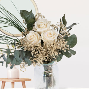 Wit long life boeket inclusief vaasje | 30 cm