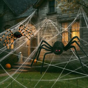 XXL Spin Halloween Decoratie - 7x5,5m Web - 2 Grote Spinnen 80 + 65 cm - 20 Mini Spinnen