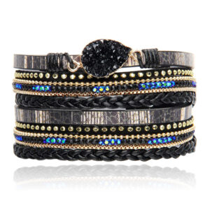 Zwarte Multilayer Armband met Steen