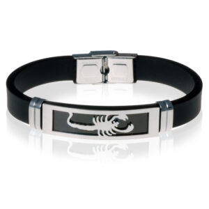 Zwarte Siliconen armband RVS Schorpioen Zilver