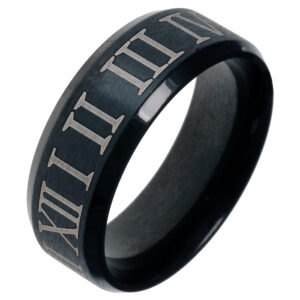 Zwarte stalen ring met Romeinse Cijfers-19mm